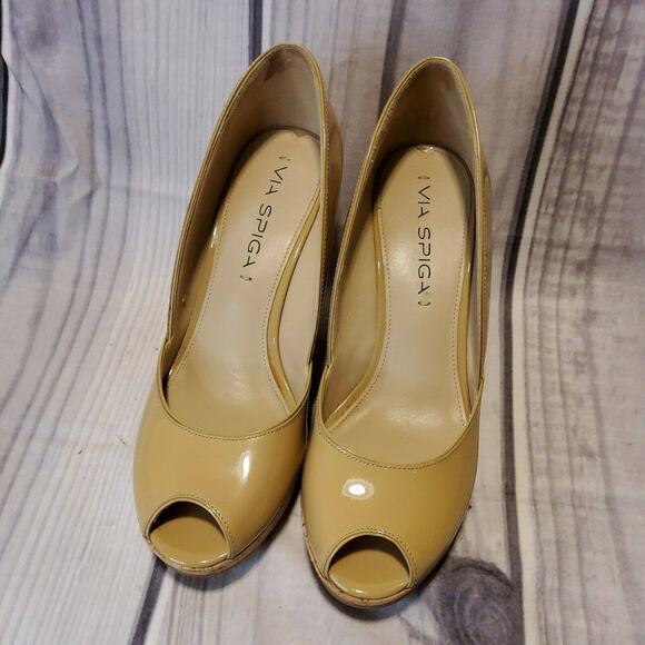 Via Spiga women's shoes wedge cork heel peep toe beige size 6M platform - Picture 2 of 5